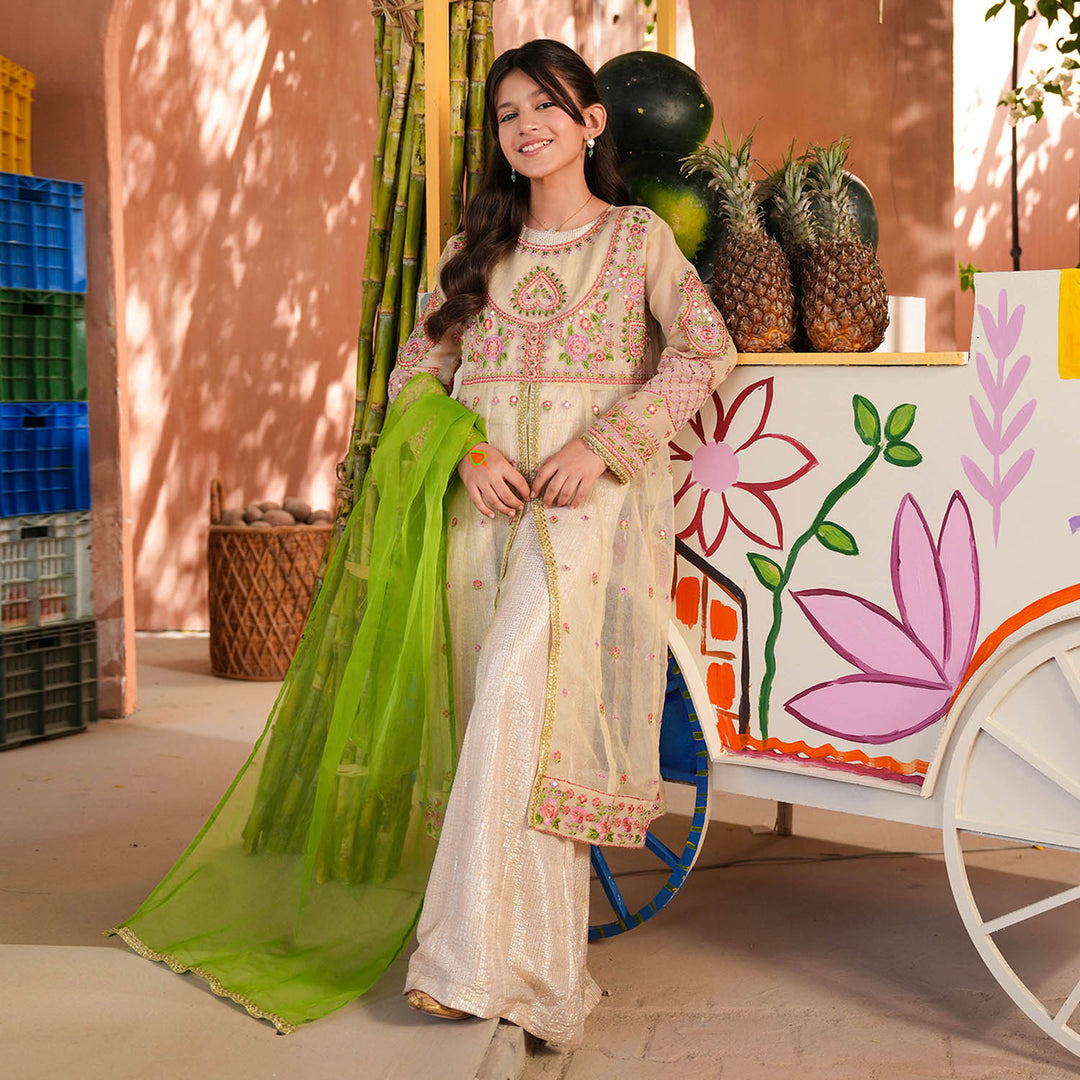 Girls Jacquard 3Pcs Gul Raiz-Cream