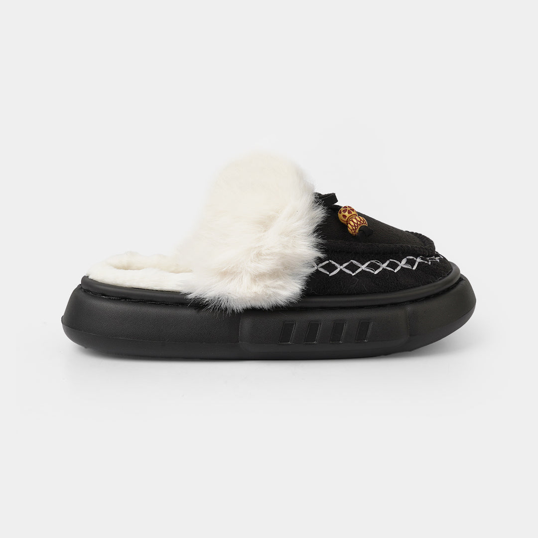 Girls Fur Slipper P-14-BLACK