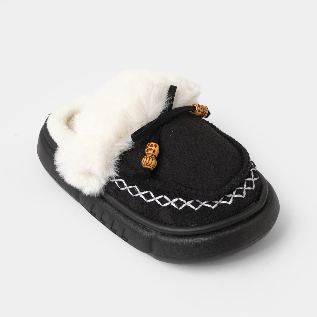 Girls Fur Slipper P-14-BLACK