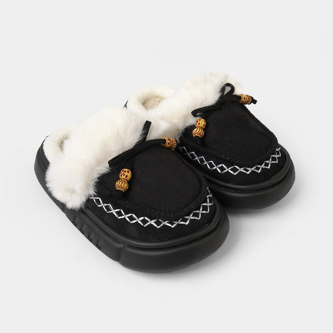 Girls Fur Slipper P-14-BLACK