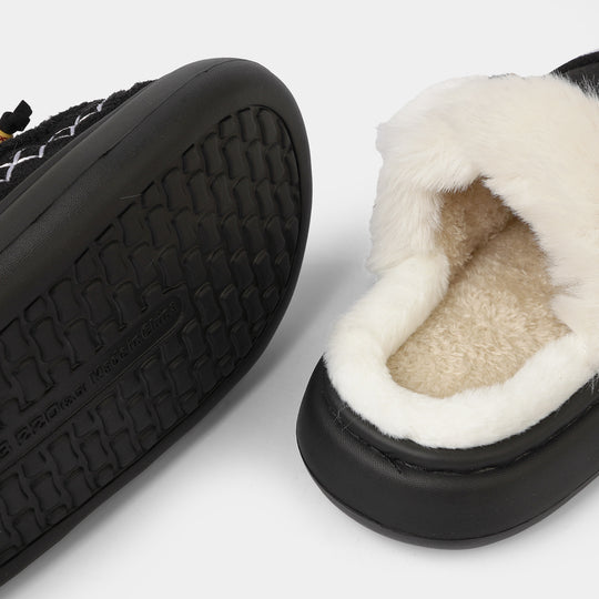 Girls Fur Slipper P-14-BLACK