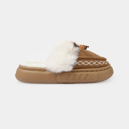 Girls Fur Slipper P-14-CAMEL