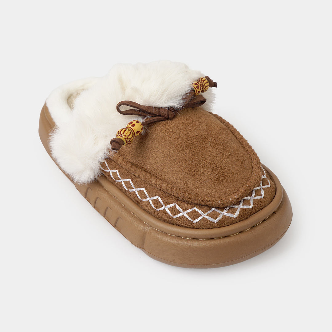Girls Fur Slipper P-14-CAMEL