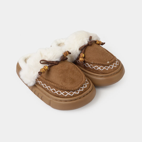 Girls Fur Slipper P-14-CAMEL