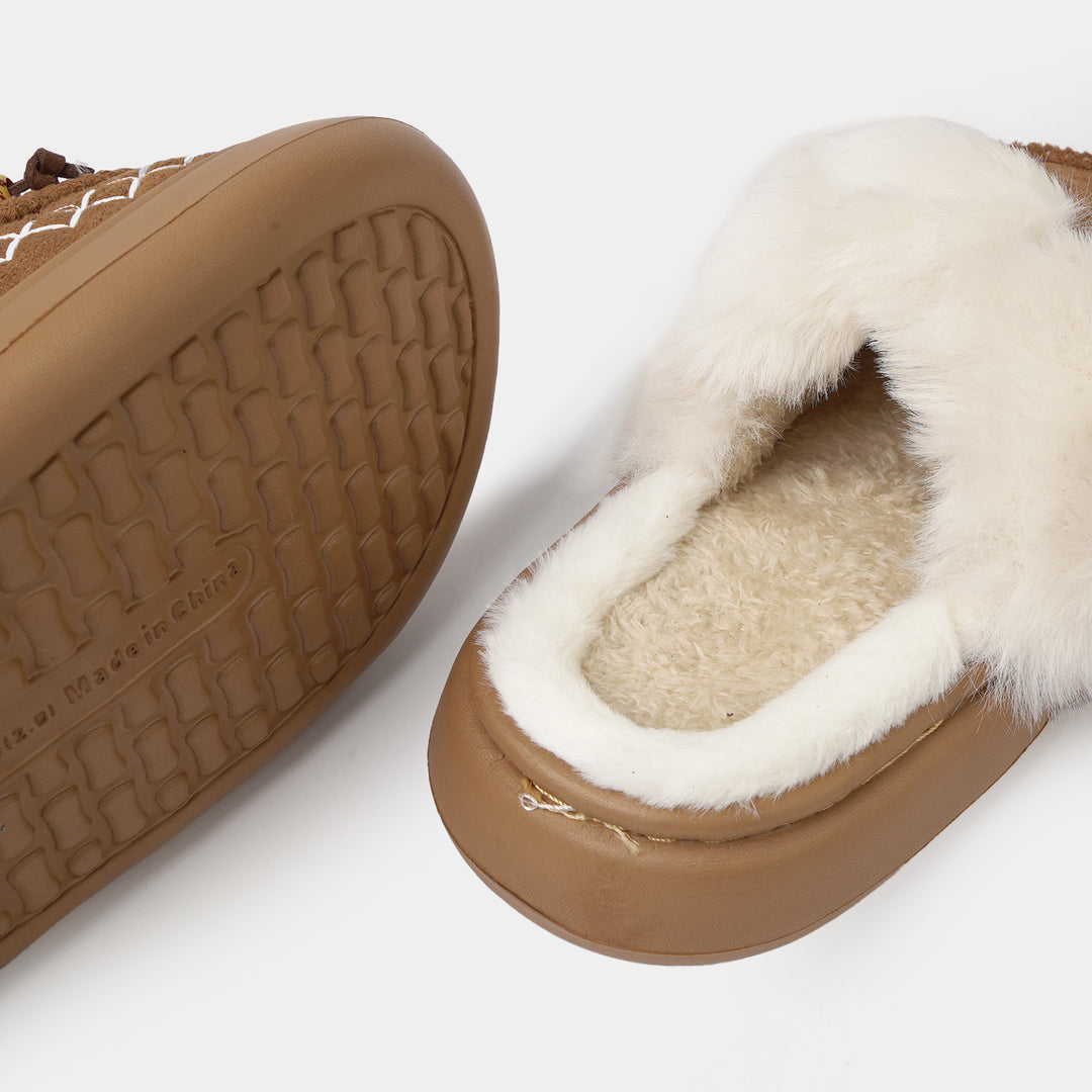 Girls Fur Slipper P-14-CAMEL