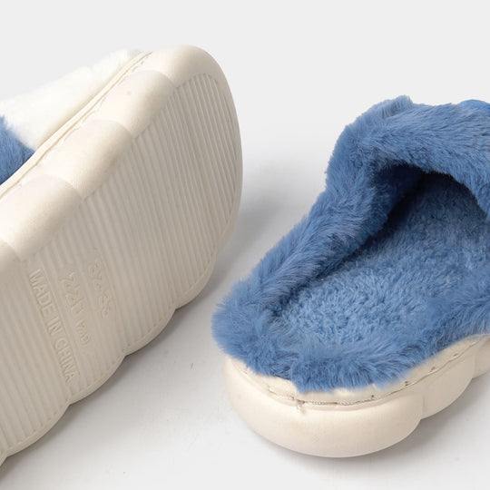 Girls Fur Slipper P-03-BLUE