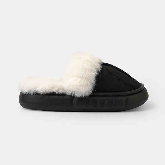 Girls Fur Slipper P-11-BLACK