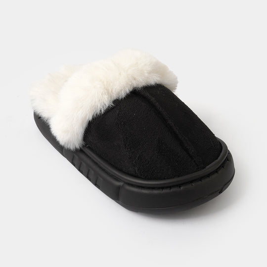 Girls Fur Slipper P-11-BLACK