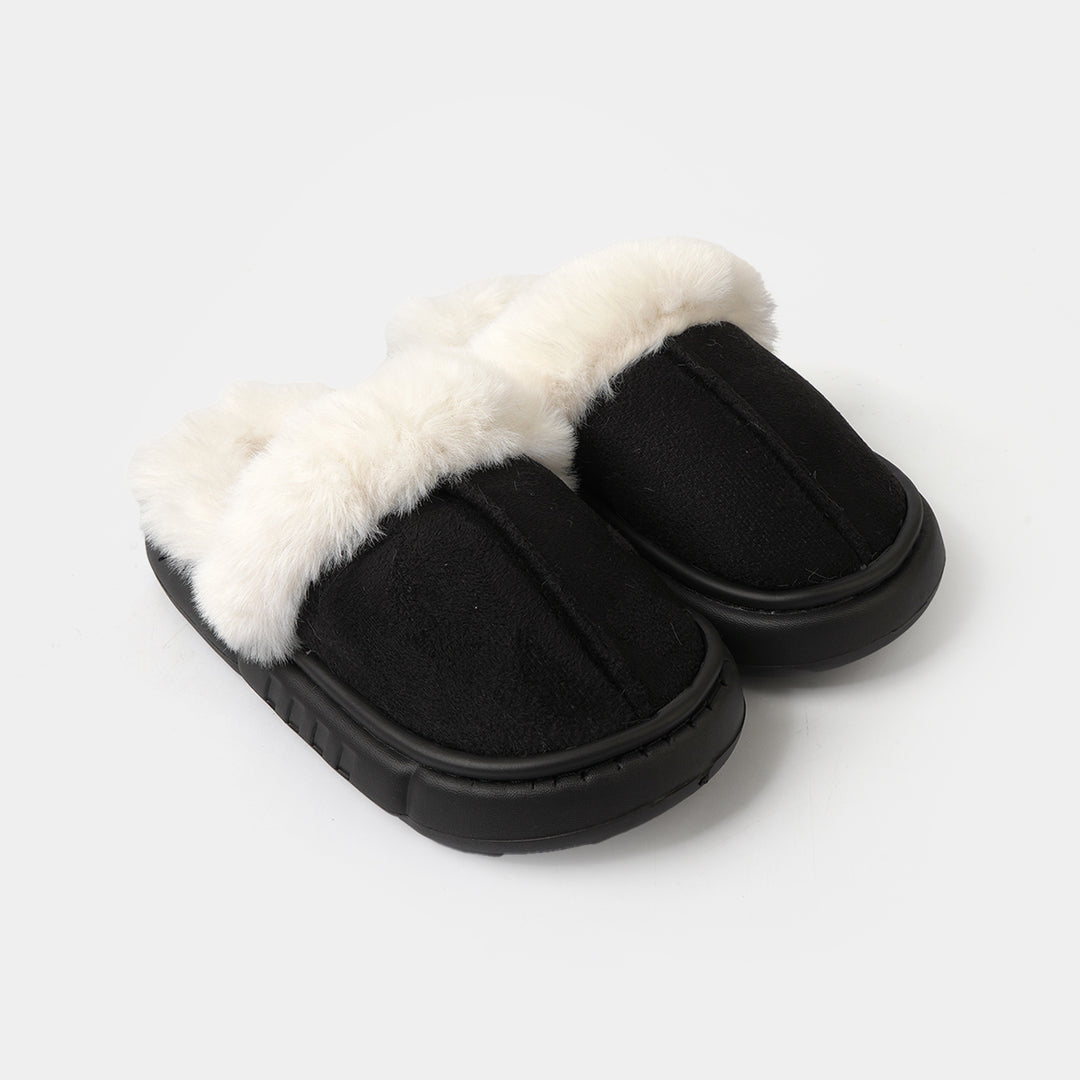 Girls Fur Slipper P-11-BLACK