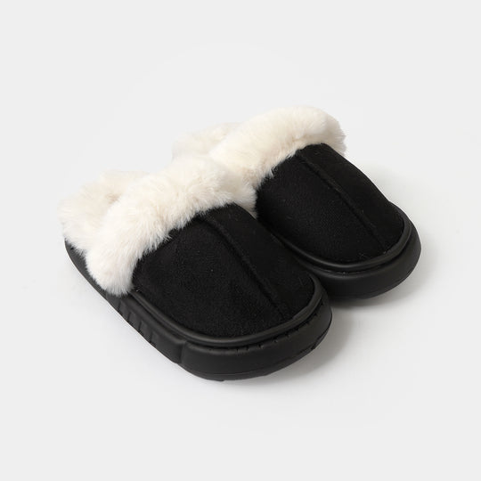 Girls Fur Slipper P-11-BLACK