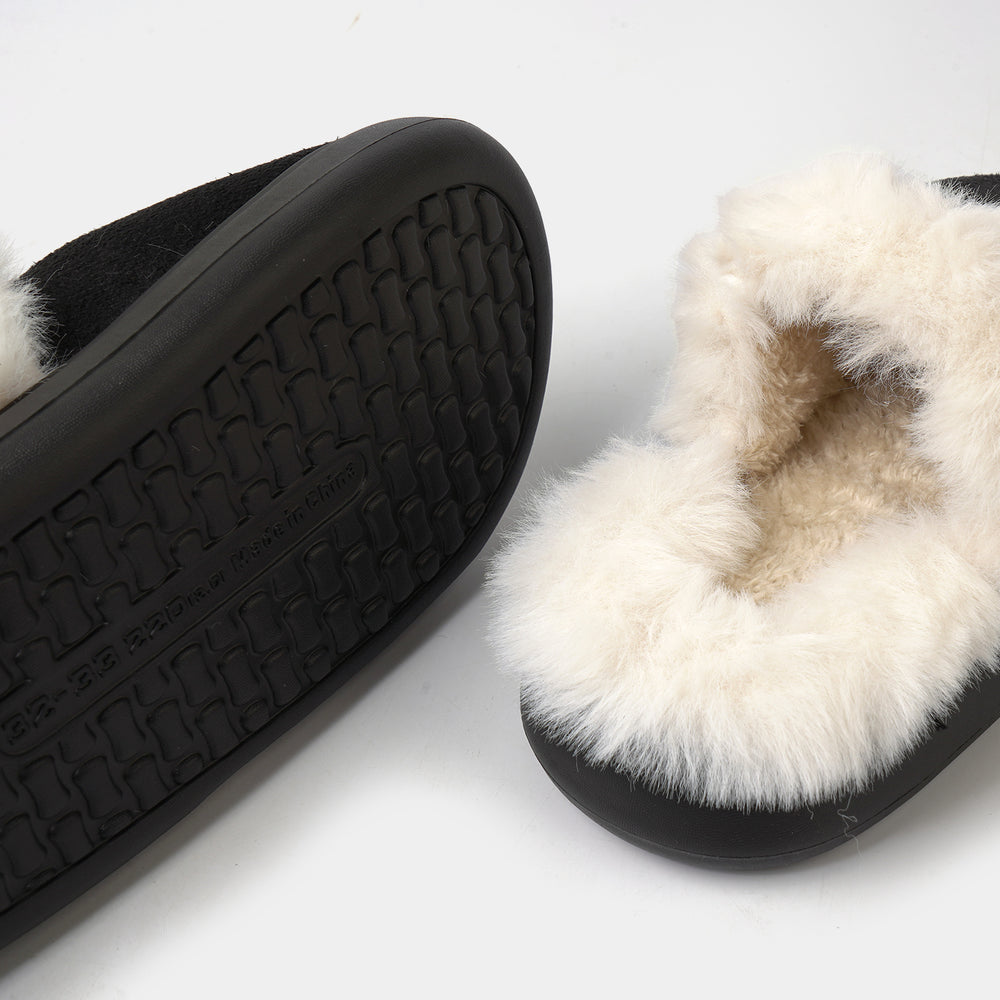 Girls Fur Slipper P-11-BLACK