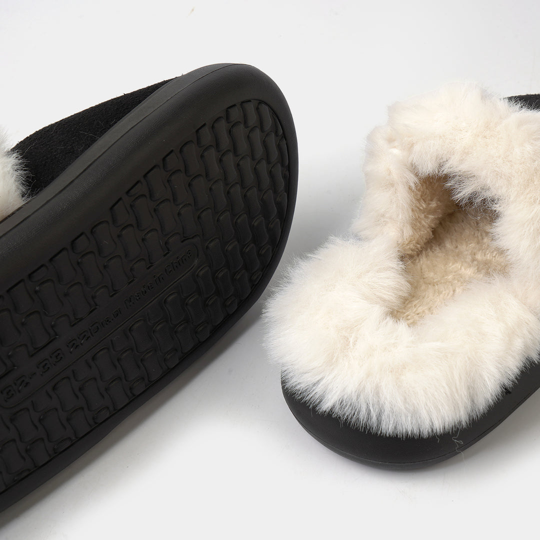 Girls Fur Slipper P-11-BLACK