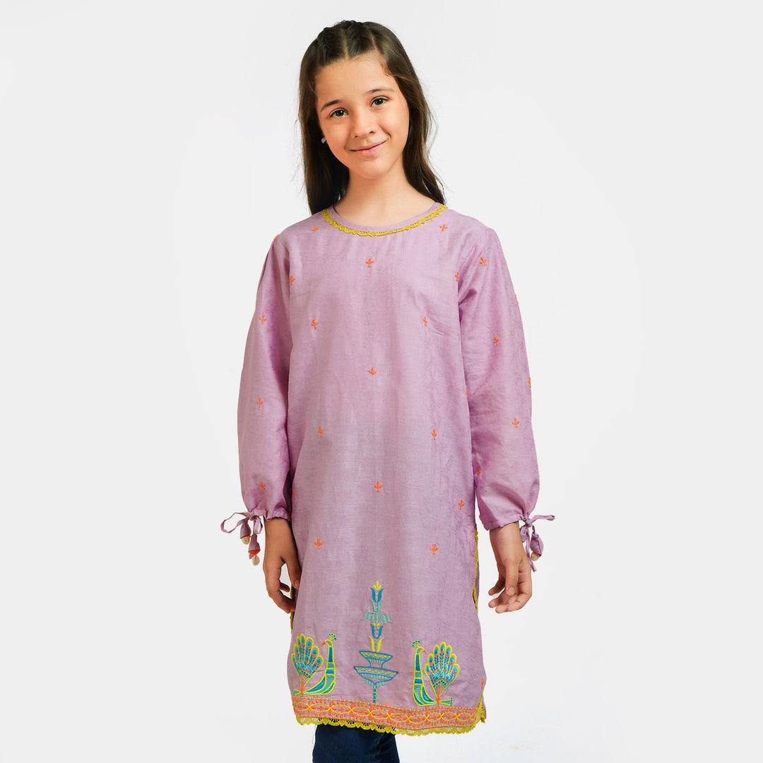 Girls Jacquard Embroidered Kurti Peekaboo