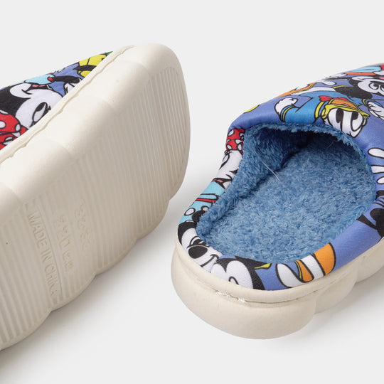 Boys Fur Slipper P-13-NAVY