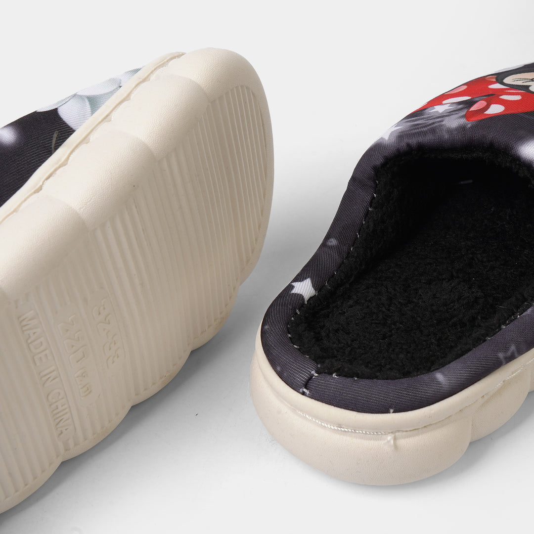 Girls Fur Slipper P-04-BLACK