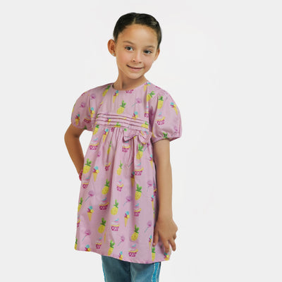 Girls Cotton Casual Frock - Pink