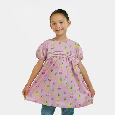 Girls Cotton Casual Frock - Pink