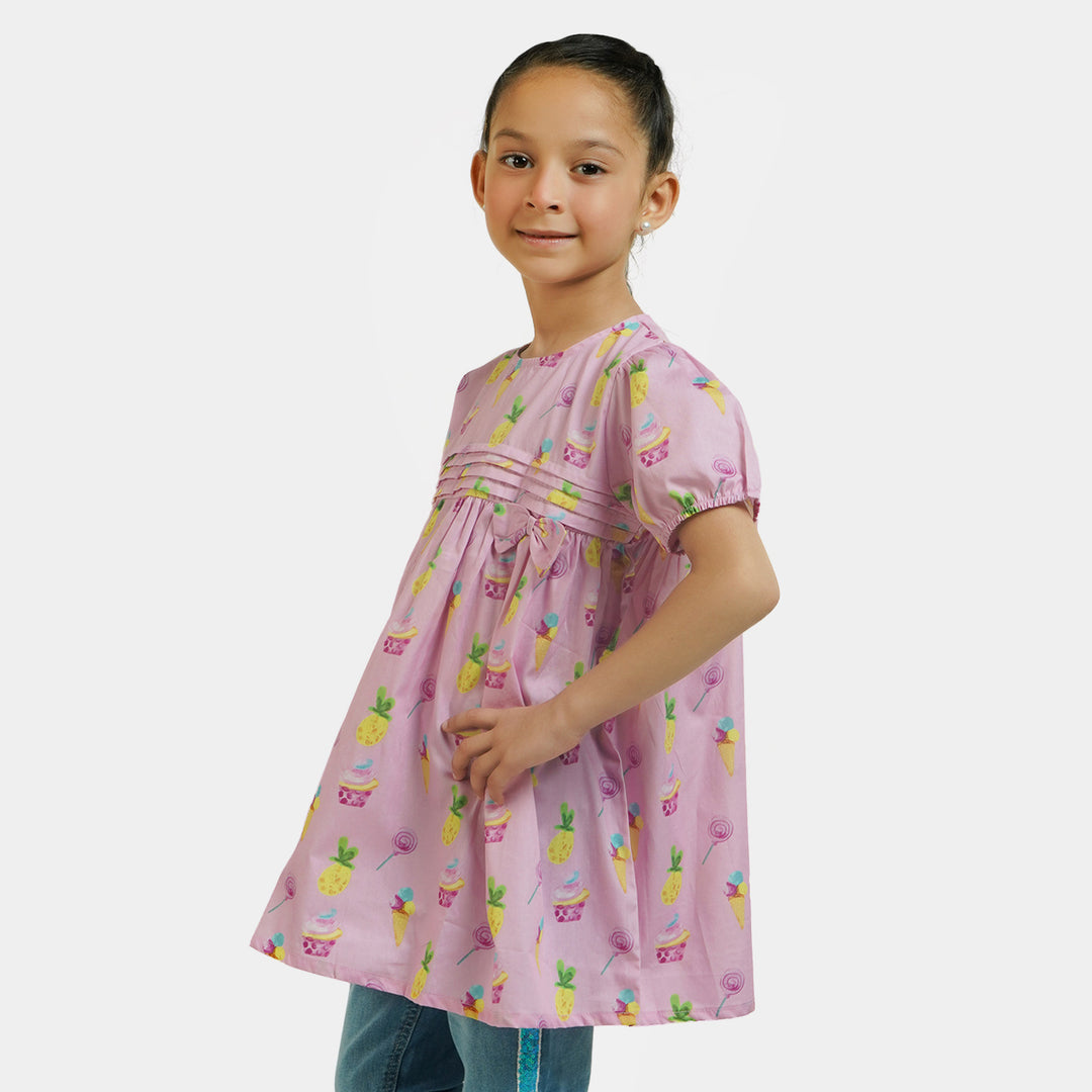 Girls Cotton Casual Frock - Pink