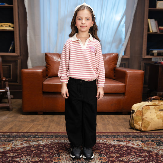 Girls Knitted Jacquard Sweatshirt Make Your Heart - PINK