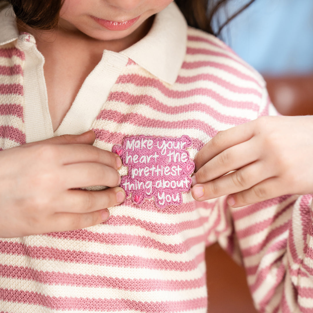 Girls Knitted Jacquard Sweatshirt Make Your Heart - PINK