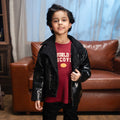 Boys PU Jacket Sherpa Collar - BLACK
