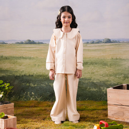 Girls Cotton Twill Co-ord Set Chunky - Cream