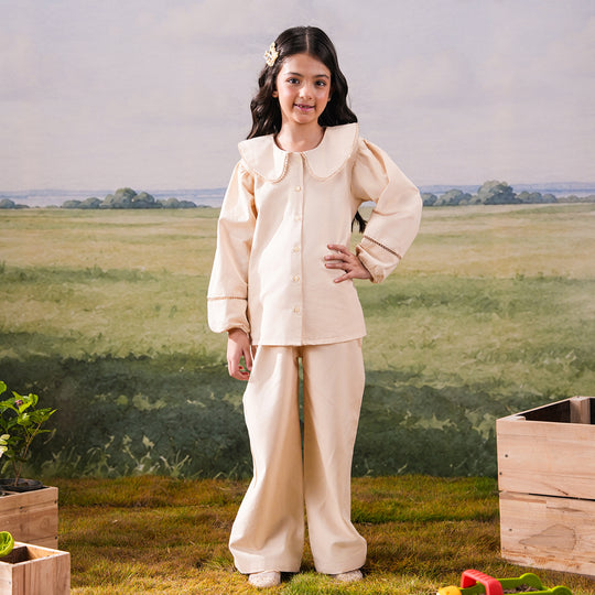 Girls Cotton Twill Co-ord Set Chunky - Cream