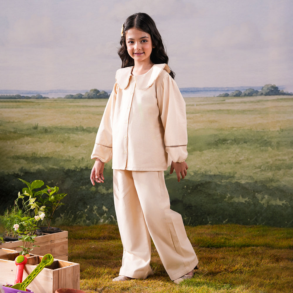 Girls Cotton Twill Co-ord Set Chunky - Cream