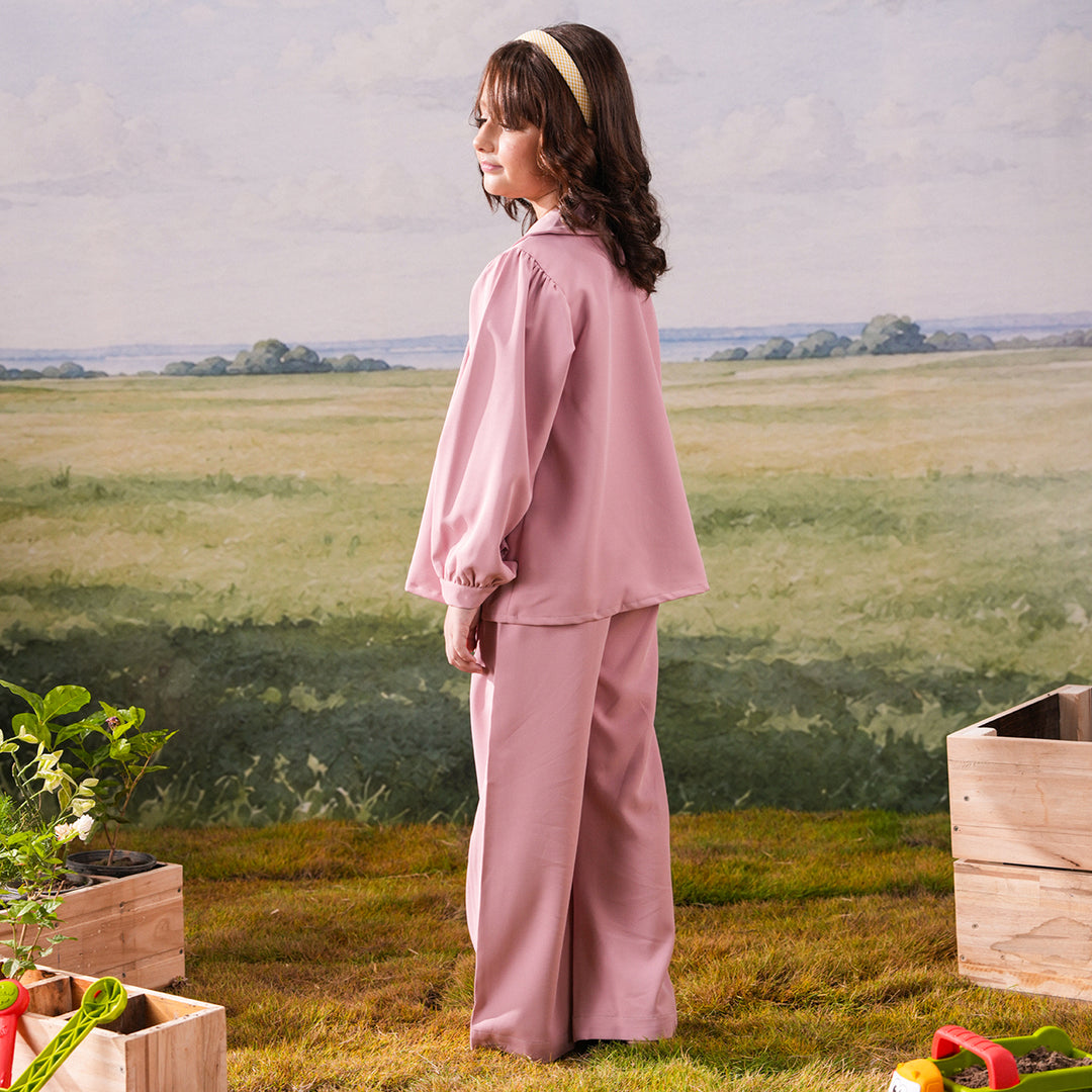 Girls Cotton Twill Embroidered Co-ord Set Blush - Light Pink