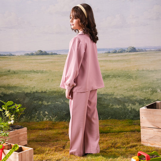 Girls Cotton Twill Embroidered Co-ord Set Blush - Light Pink