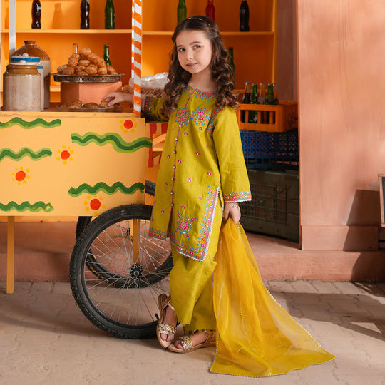 Girls Cotton Jacquard 3Pcs Sumbul - Green