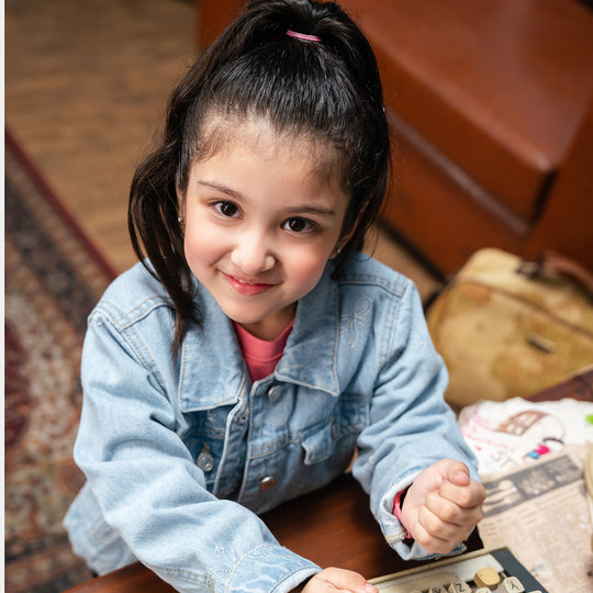 Girls Denim rigid Woven Jacket Bow-LT.Blue