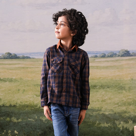 Boys Flannel Shirt (Eight) - Navy & Check