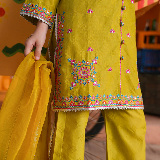 Girls Cotton Jacquard 3Pcs Sumbul - Green