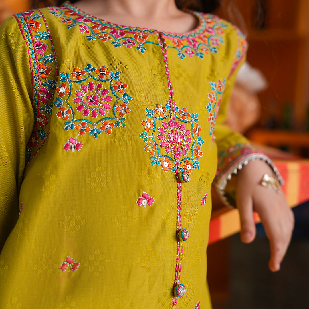 Girls Cotton Jacquard 3Pcs Sumbul - Green