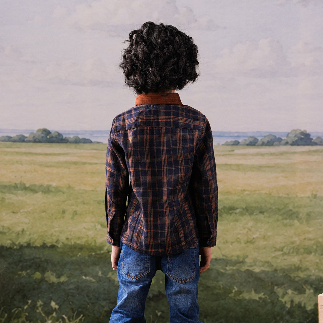 Boys Flannel Shirt (Eight) - Navy & Check