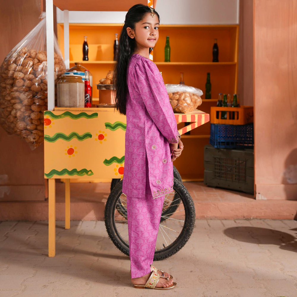 Girls Poly Lawn 2Pcs (Chamak) - Purple