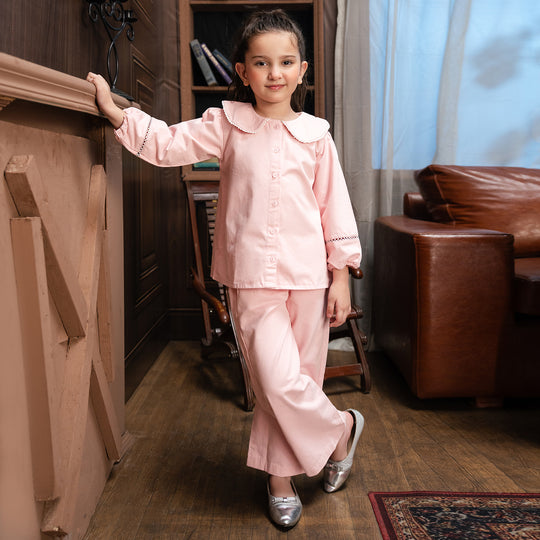 Girls Cotton Twill Co-Ord Set Chunky (Pink)