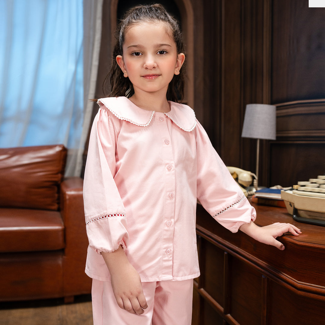 Girls Cotton Twill Co-Ord Set Chunky (Pink)