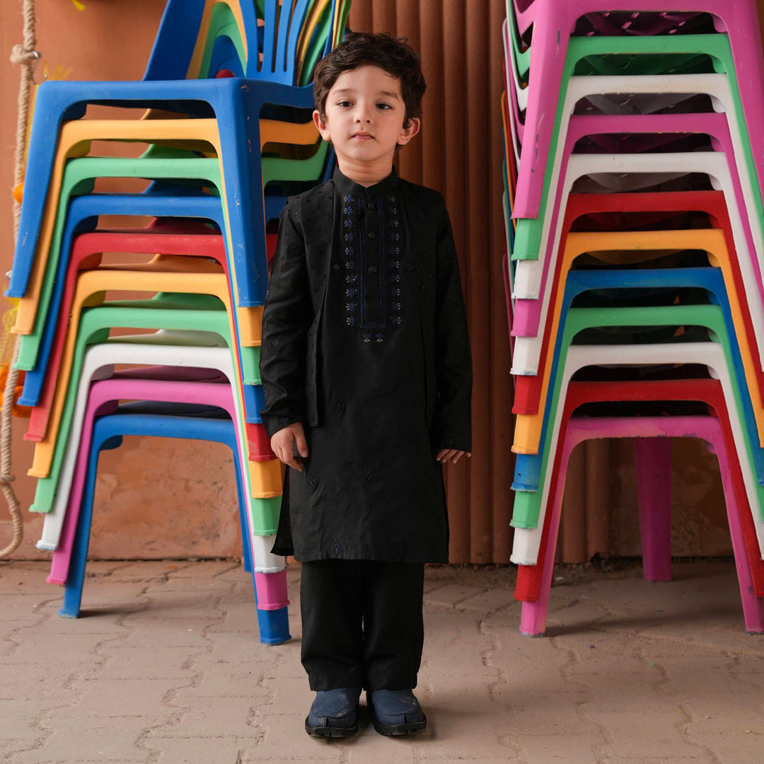 Boys Poly Viscose 3-Piece Suit - Black Lurex