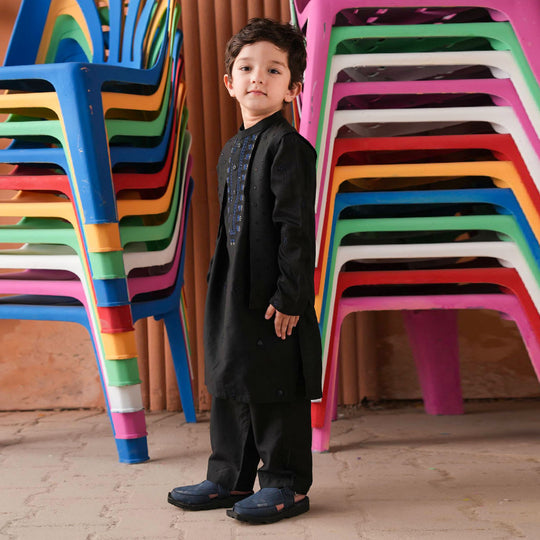 Boys Poly Viscose 3-Piece Suit - Black Lurex