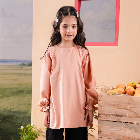 Girls Jacquard Embroidered Top Bloom - Peach