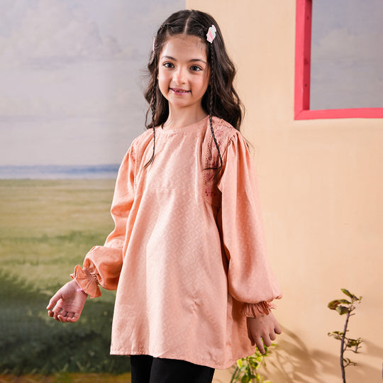 Girls Jacquard Embroidered Top Bloom - Peach
