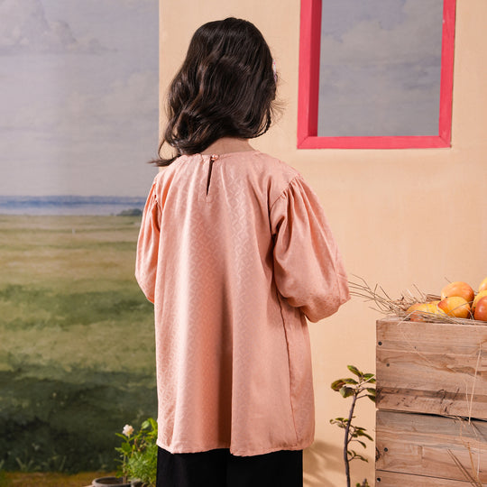 Girls Jacquard Embroidered Top Bloom - Peach