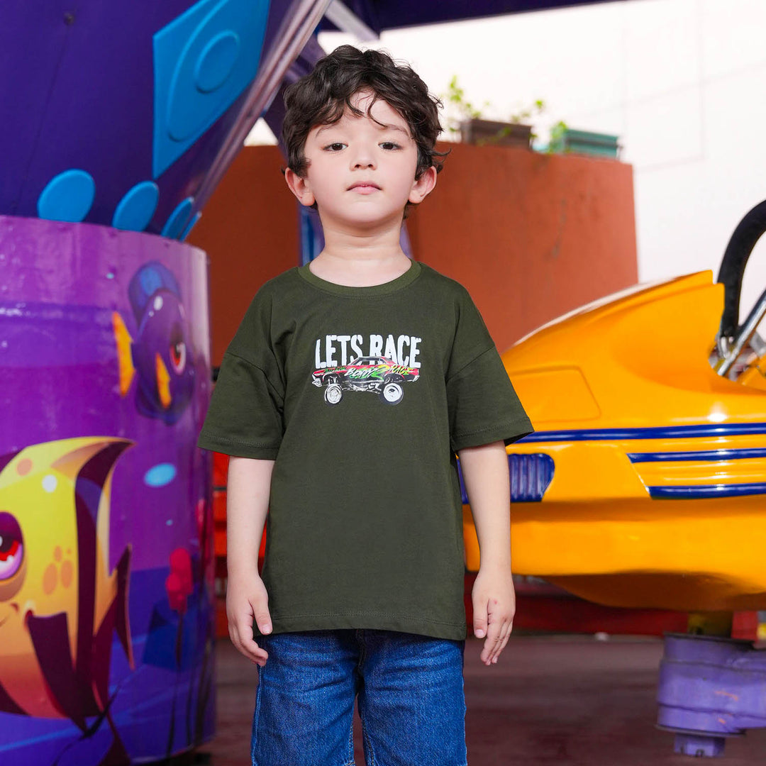 Boys Jersey/Terry T-Shirt (Lets Race) - Green