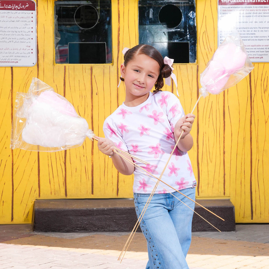 Girls Jersey Terry T-Shirt (Smile) - White