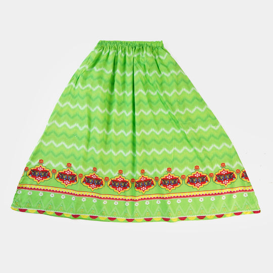 Girls Cotton independence day Long Skirt Ikat - Green