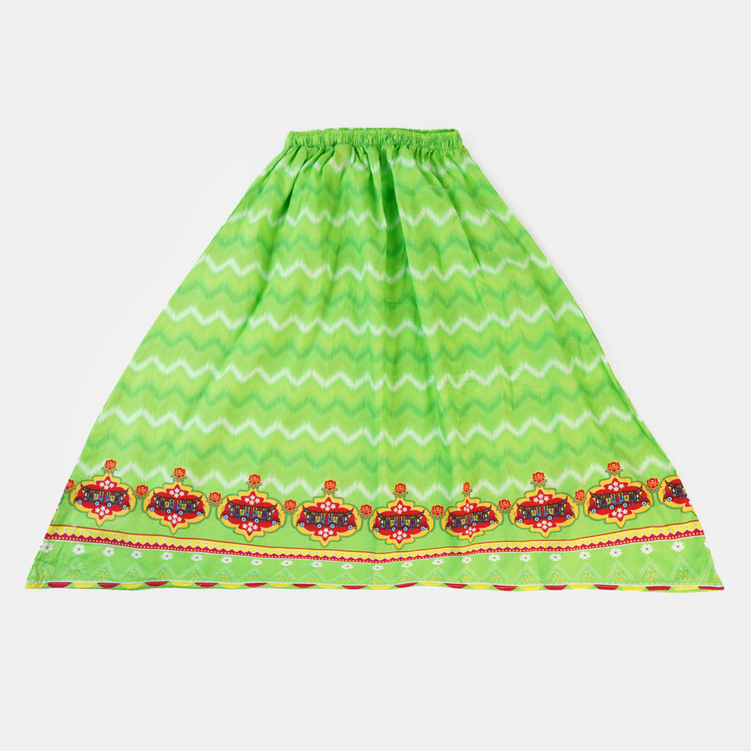 Girls Cotton independence day Long Skirt Ikat - Green