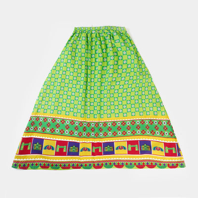 Girls Cotton independence Long Skirt National Flower - Green