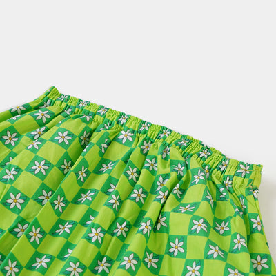 Girls Cotton independence Long Skirt National Flower - Green